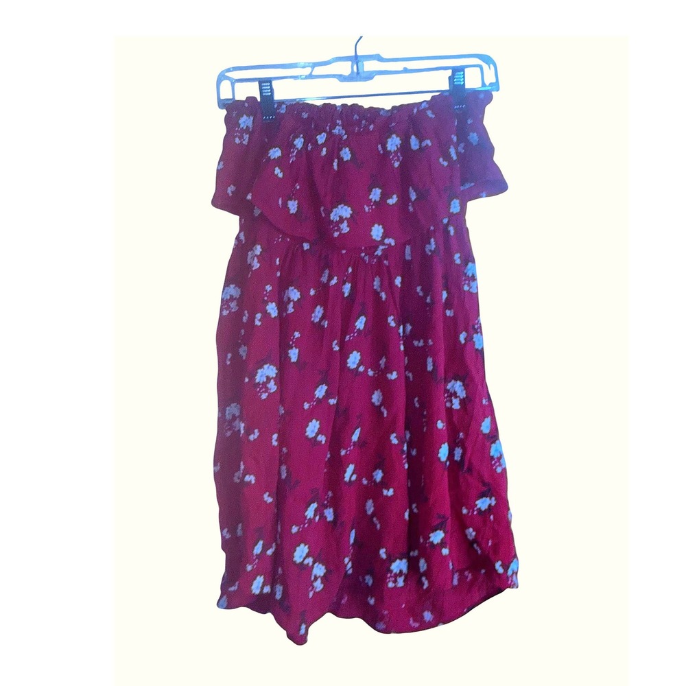 American Eagle Top/Dress strapless Bandeau smocked Womens Floral Ruffle Sm Red